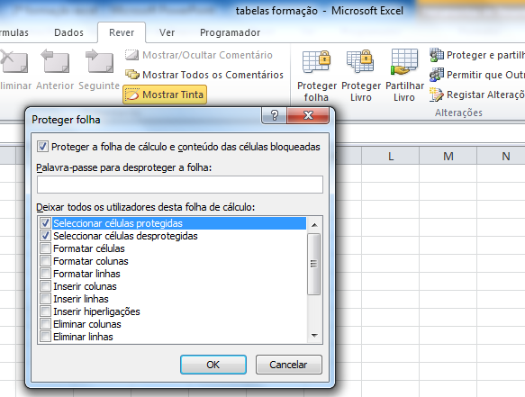 Proteger folha 8- Proteger Folha e célula 1- Separador Rever