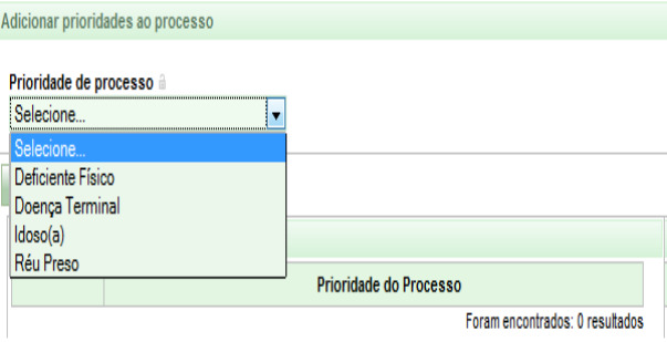 7) No campo Prioridade de processo, selecione Idoso(a), Deficiente Físico, Doente Terminal,