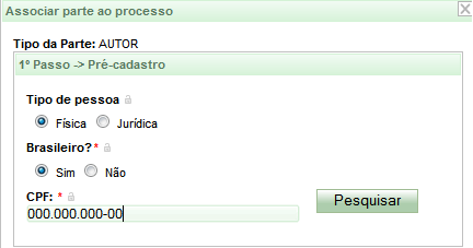 4) O sistema exibirá a tela Associar parte ao processo.