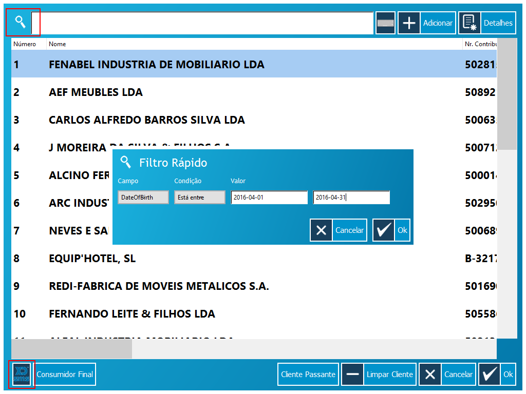 Filtros rápidos e envio de SMS na lista de clientes (função CLIE) o A função CLIE passa a dispor da possibilidade de, além do filtro