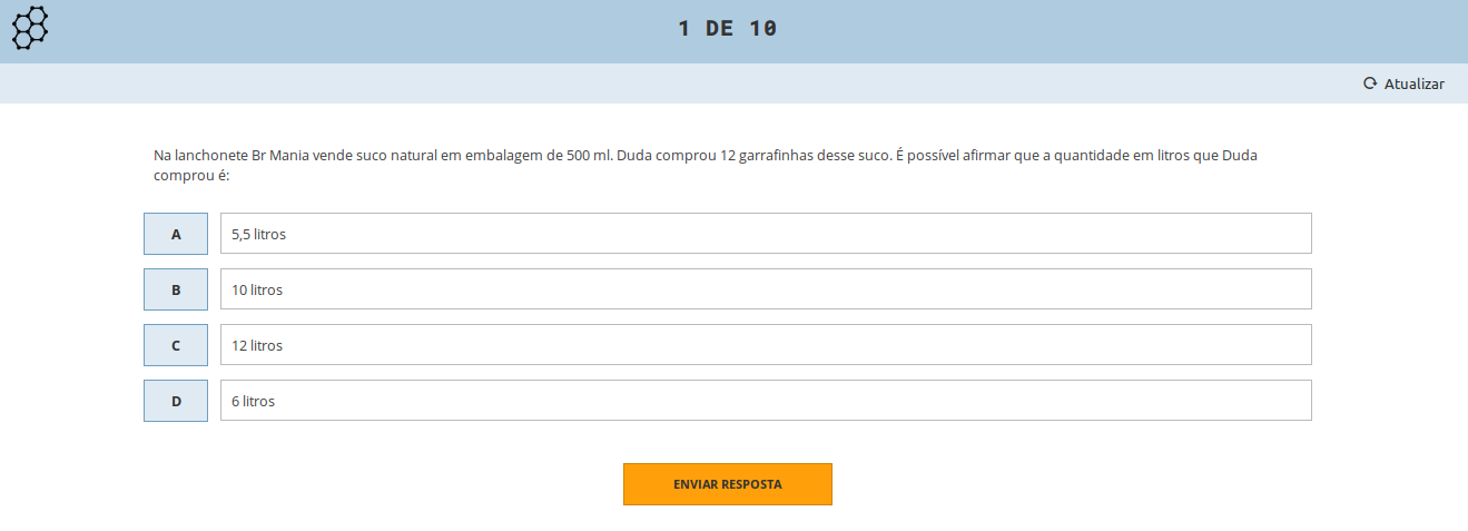 Já aparece a prova pra ele e só resolver a questão e clicar no enviar resposta que as outras aparecem na sequência.