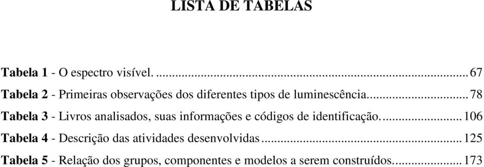... 78 Tabela 3 - Livros analisados, suas informações e códigos de identificação.