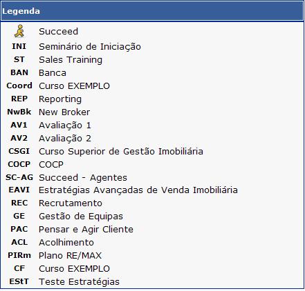 Legenda do calendário de formação. Depois de seleccionado o curso pretendido, o agente é redireccionado para uma página onde encontra alguns detalhes do curso (observar imagem seguinte).