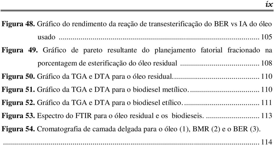 Gráfico da TGA e DTA para o óleo residual.... 110 Figura 51. Gráfico da TGA e DTA para o biodiesel metílico.... 110 Figura 52.