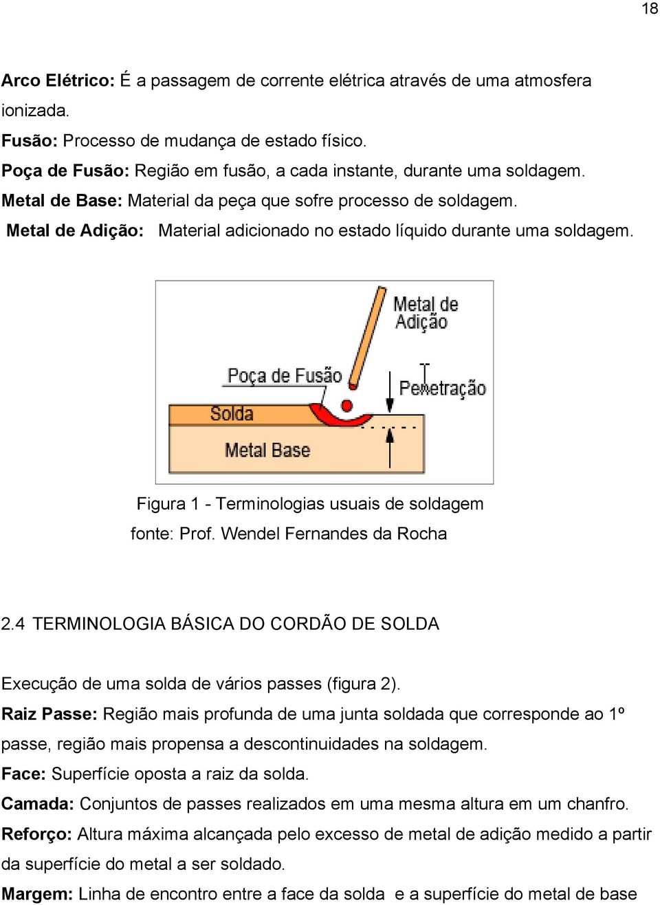 Metal de Adição: Material adicionado no estado líquido durante uma soldagem. Figura 1 - Terminologias usuais de soldagem fonte: Prof. Wendel Fernandes da Rocha 2.