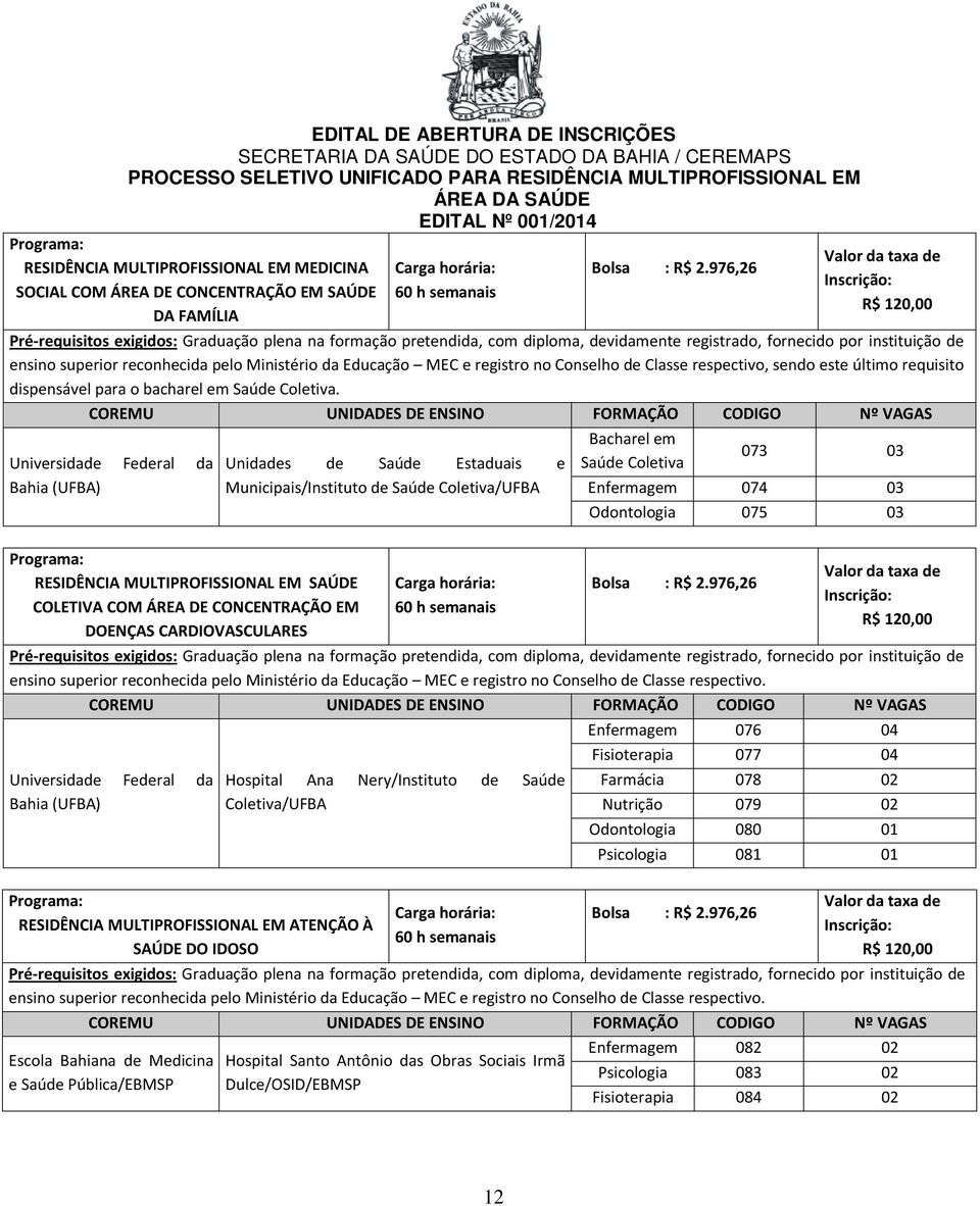 reconhecida pelo Ministério da Educação MEC e registro no Conselho de Classe respectivo, sendo este último requisito dispensável para o bacharel em Saúde Coletiva.