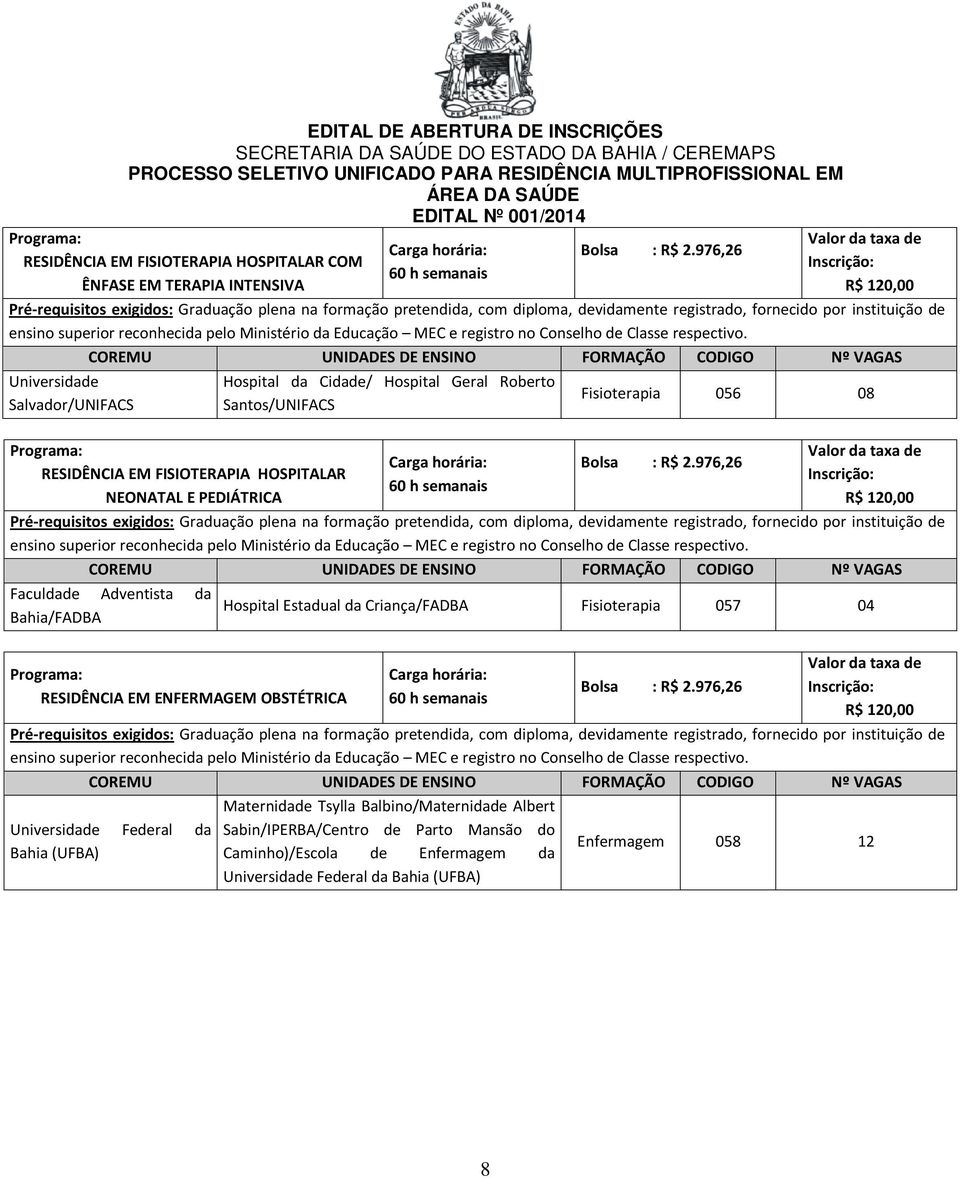 reconhecida pelo Ministério da Educação MEC e registro no Conselho de Classe respectivo.