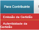 5 - Menu Para Contribuinte A partir do menu abaixo é possível efetuar geração de Certidão Negativa para contribuinte e verificar à autenticidade da Certidão. Imagem 10 Menu para Contribuinte 5.