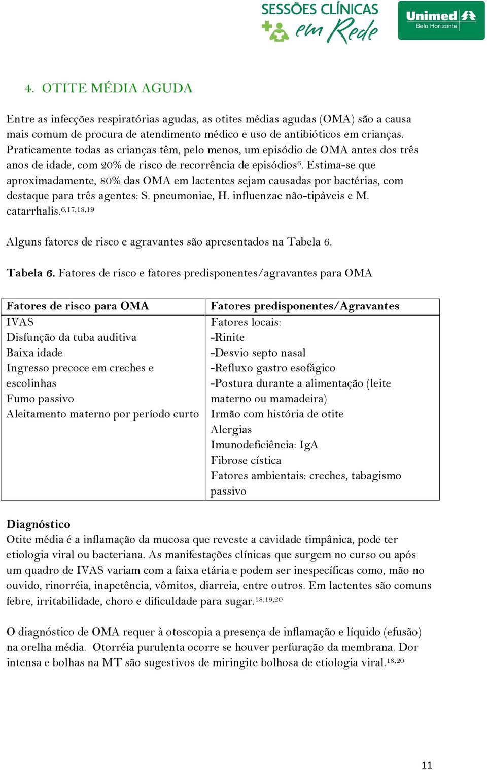 Estima-se que aproximadamente, 80% das OMA em lactentes sejam causadas por bactérias, com destaque para três agentes: S. pneumoniae, H. influenzae não-tipáveis e M. catarrhalis.