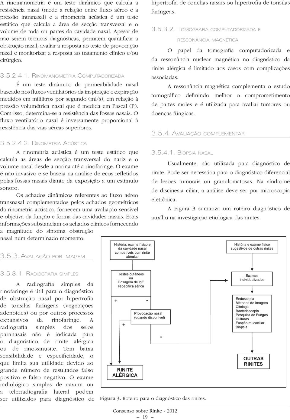 Apesar de não serem técnicas diagnósticas, permitem quantificar a obstrução nasal, avaliar a resposta ao teste de provocação nasal e monitorizar a resposta ao tratamento clínico e/ou cirúrgico. 3.5.2.