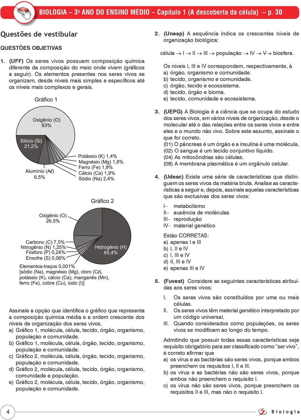 Os elementos presentes nos seres vivos se organizam, desde níveis mais simples e específicos até os níveis mais complexos e gerais. 2.