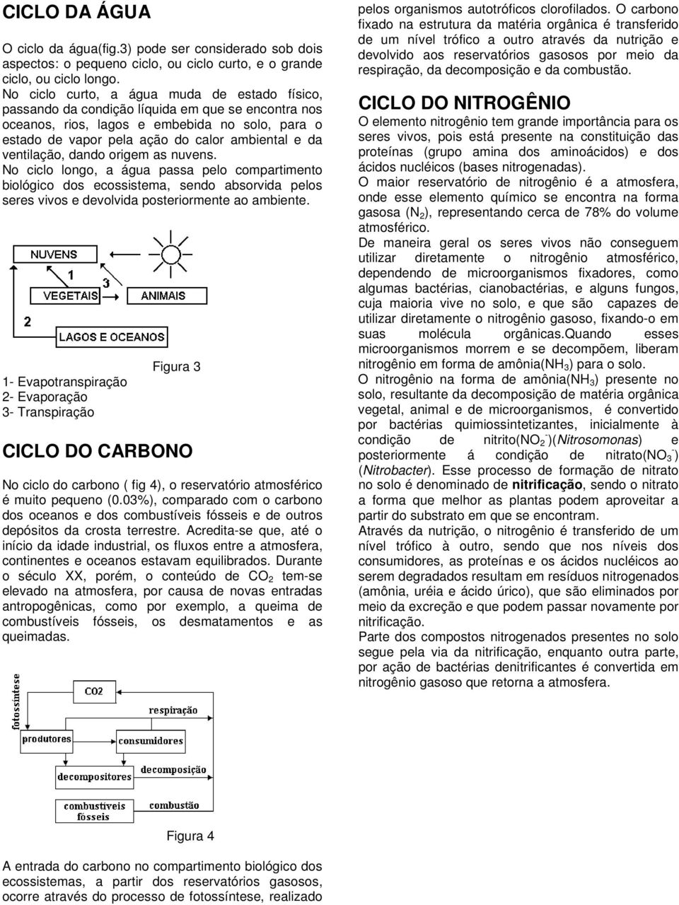 ventilação, dando origem as nuvens. No ciclo longo, a água passa pelo compartimento biológico dos ecossistema, sendo absorvida pelos seres vivos e devolvida posteriormente ao ambiente.