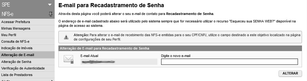 Página 15 de 33 5. Atualização de e-mail Através desta página, você poderá alterar seu e-mail. Informe seu novo e-mail e clique em Alterar.