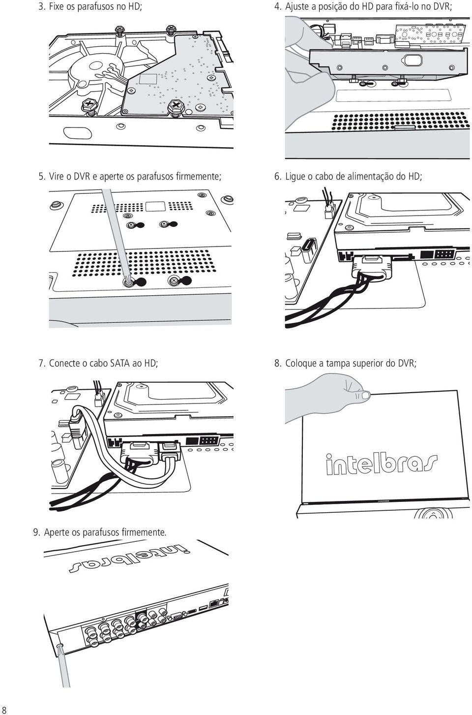 Vire o DVR e aperte os parafusos firmemente; 6.