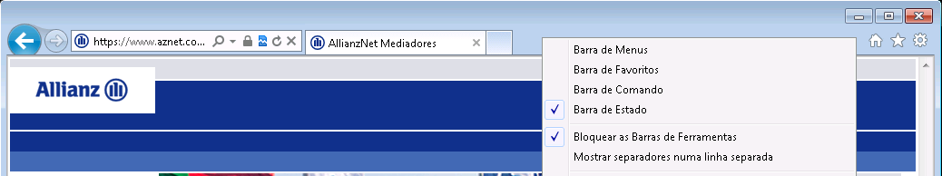 imagem e selecionar a opção Barra de Menus no menu contextual que é apresentado.