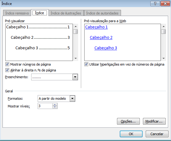 Índice Automático Antes de criar um Índice Automático todos os títulos do documento devem ter um estilo Cabeçalho 1, e os subtítulos Cabeçalho 2, 3 Para inserir, basta seleccionar os títulos e ir ao