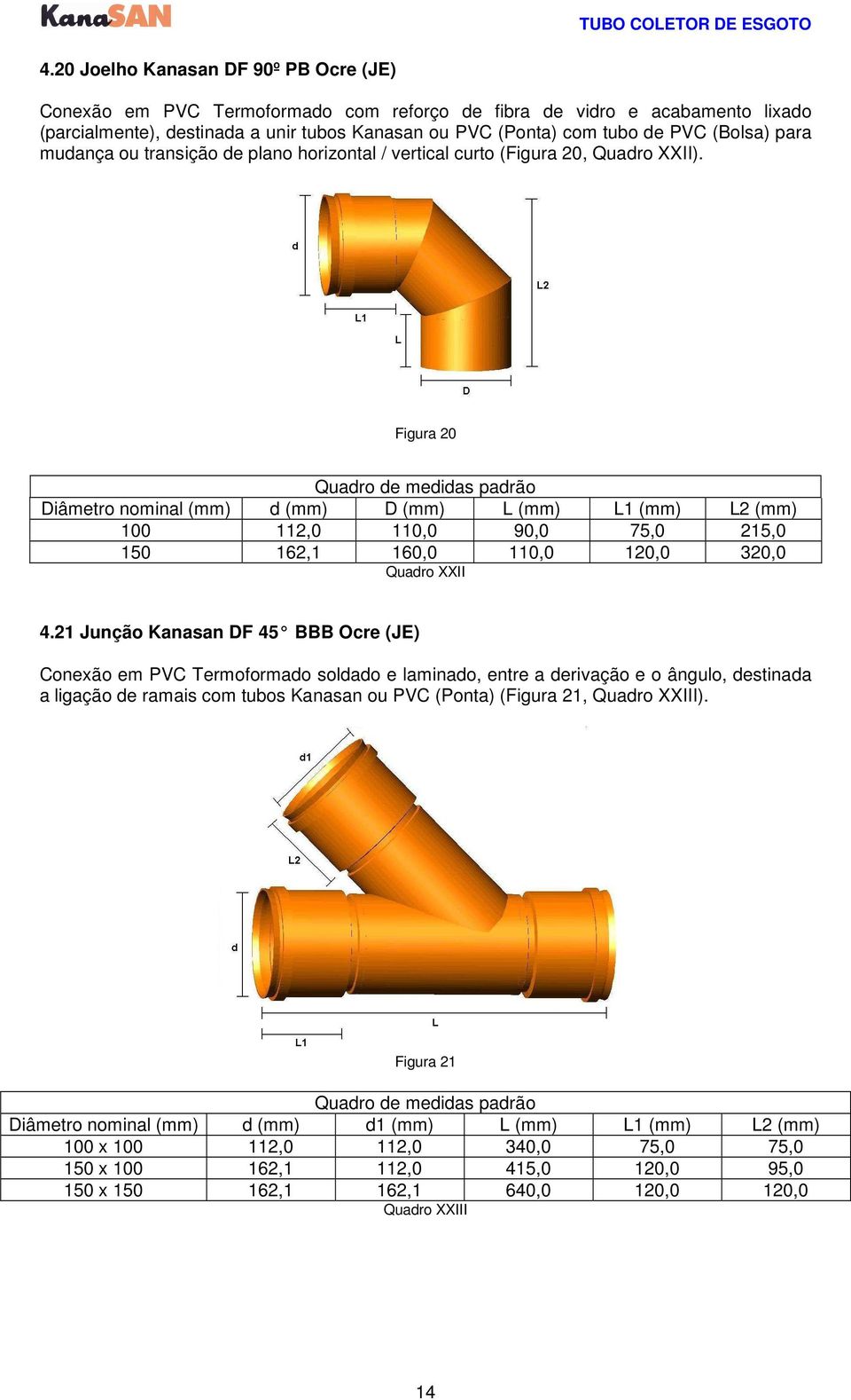 Figura 20 Diâmetro nominal (mm) d (mm) D (mm) L (mm) L1 (mm) L2 (mm) 100 112,0 110,0 90,0 75,0 215,0 150 162,1 160,0 110,0 120,0 320,0 Quadro XXII 4.