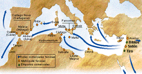 5 - OS FENÍCIOS: Atual Líbano; Descentralização política; Cidades-Estado(Ugarit, Biblos, Sidon, Tiro); Comércio, navegação e pirataria; Fundação de colônias no Mar Mediterrâneo: Cartago (TUN); Cádiz