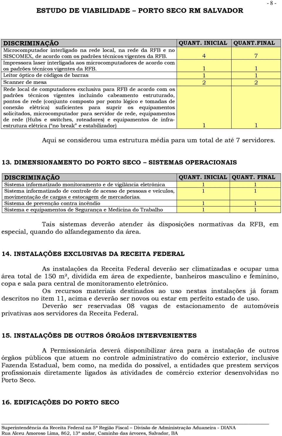 1 1 Leitor óptico de códigos de barras 1 1 Scanner de mesa 2 2 Rede local de computadores exclusiva para RFB de acordo com os padrões técnicos vigentes incluindo cabeamento estruturado, pontos de