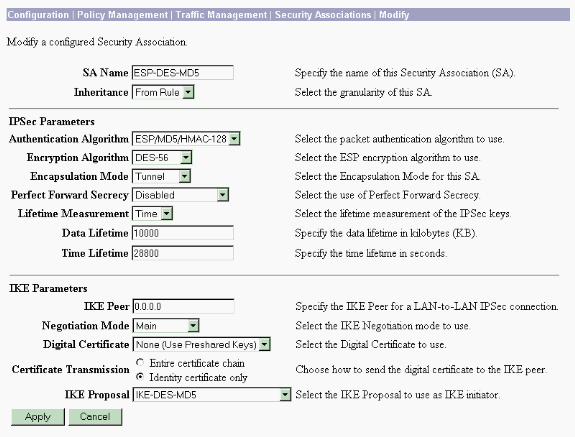 6. Selecione IPsec SA e clique alteram a fim confirmar que a política combina aquela do par. Configuração de roteador remota do Cisco IOS Router#show running-config Building configuration.