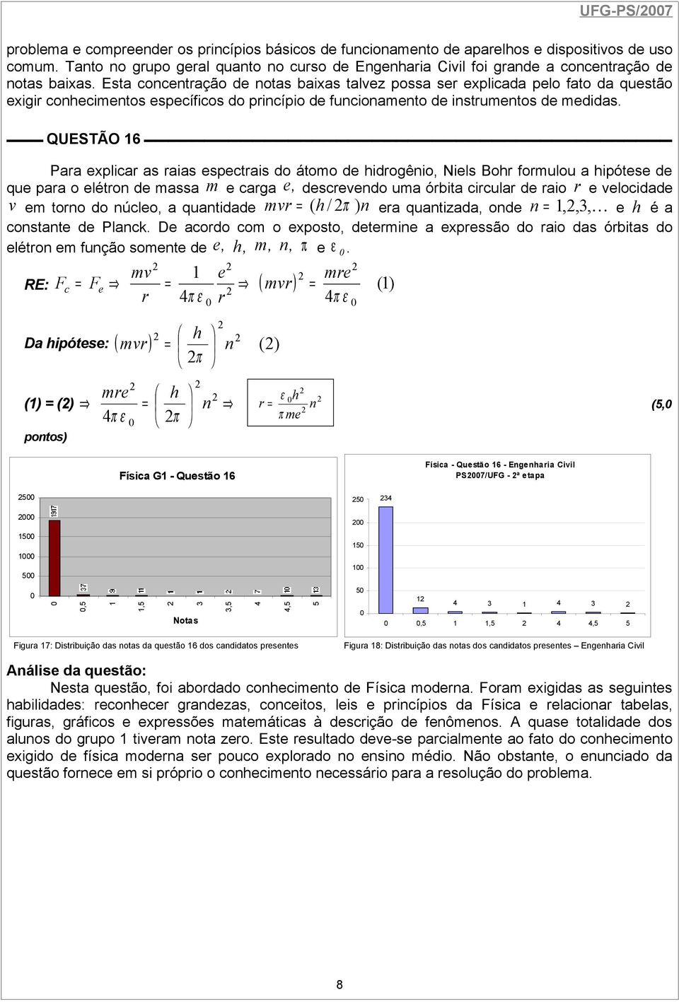 Esta concentração de notas baixas talvez possa ser explicada pelo fato da questão exigir conhecimentos específicos do princípio de funcionamento de instrumentos de medidas.