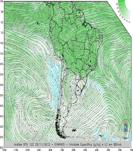 BOLETIM DIÁRIO DO TEMPO Boletim do Tempo para 25 de Novembro O estabelecimento de um anticiclone, induzindo o escoamento de leste, em superfície sobre o Rio Grande do Sul deixou o tempo