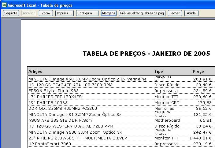 Impressão de documentos Pré-visualizar É apresentada a caixa de diálogo Pré-visualizar.