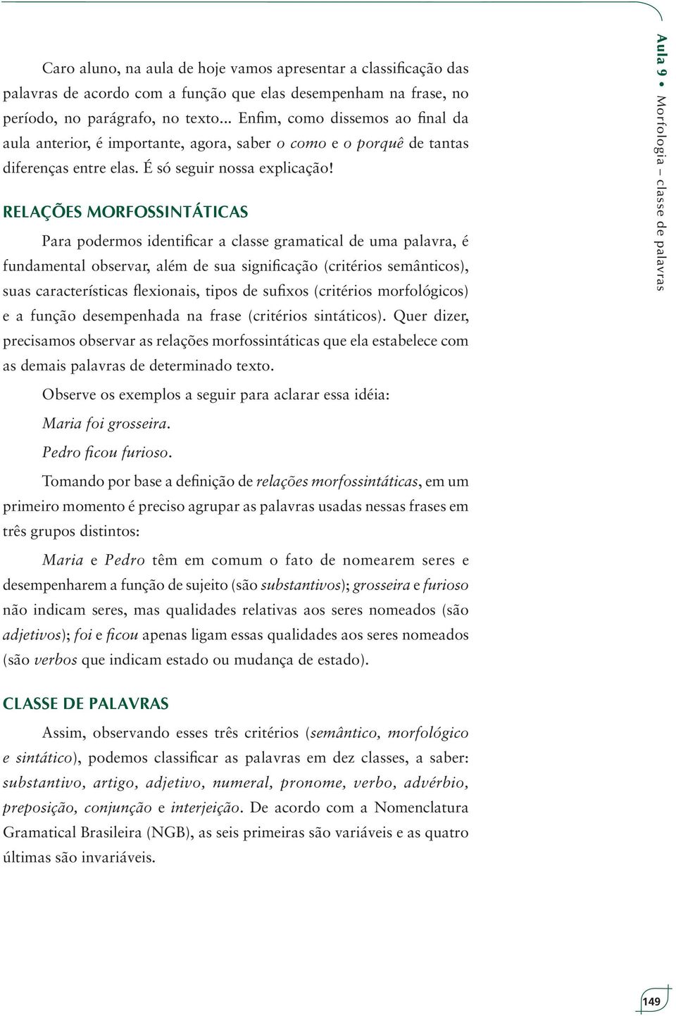 RELAÇÕES MORFOSSINTÁTICAS Para podermos identificar a classe gramatical de uma palavra, é fundamental observar, além de sua significação (critérios semânticos), suas características flexionais, tipos