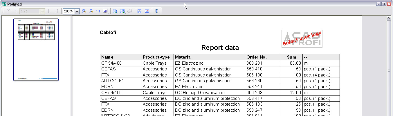 Caminhos de cabos CABLOFIL páginas do catálogo em formato pdf A lista de produtos faculta uma rápida visualização geral e uma impressão das folhas de catálogo de todos os caminhos de cabos e