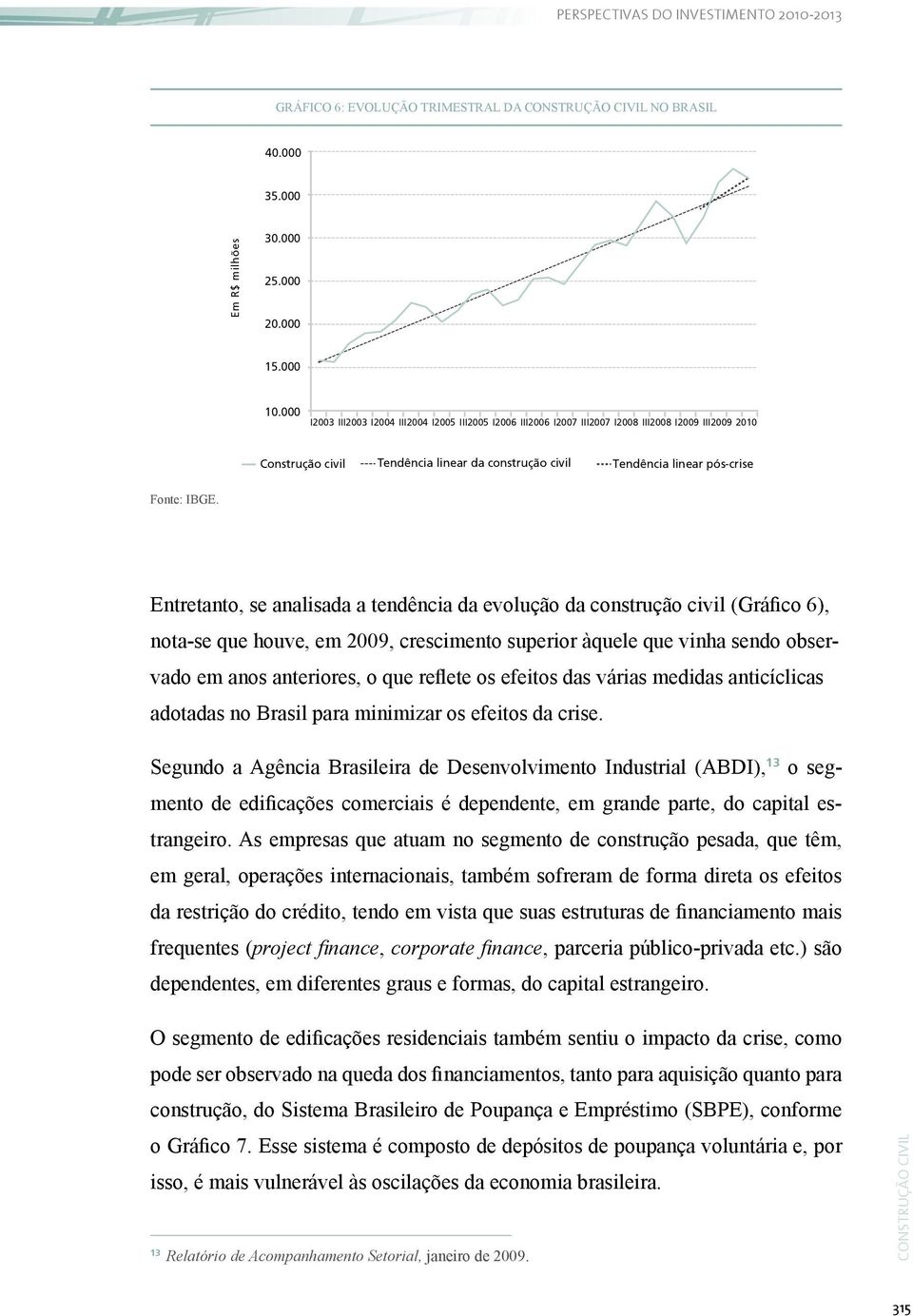 Entretanto, se analisada a tendência da evolução da construção civil (Gráfico 6), nota-se que houve, em 2009, crescimento superior àquele que vinha sendo observado em anos anteriores, o que reflete