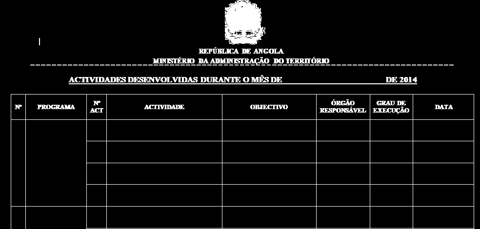 2. Metodologia Relatório Mensal de Actividades Modelo de Preenchimento e, por último, indicar o grau de execução da mesma, bem como a data de finalização da actividade, em função do definido no Plano