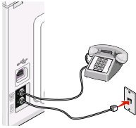 2 Conecte um fio telefônico à porta LINE da impressora e depois conecte-o a uma tomada telefônica em funcionamento.