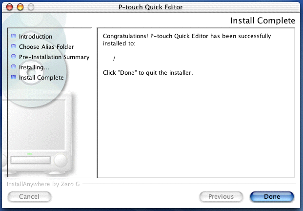 8 Aparece a caixa de diálogo Choose Alias Folder (Seleccionar pasta com nome alternativo) que lhe permite seleccionar o local onde pretende adicionar um nome alternativo para o P-touch Quick Editor.