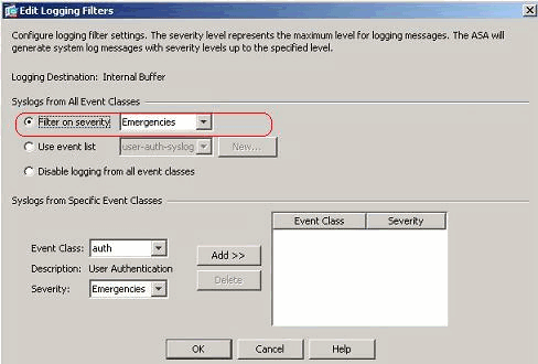 Nota: Aqui, o termo até é do significado. Ao denotar o nível de seriedade, mantenha na mente que todos os mensagens do syslog estarão registrados até que esse nível.