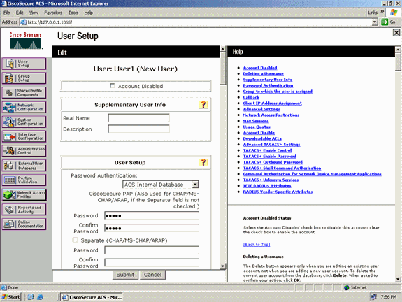 Da instalação de usuário edite a página, configurar o nome real e a descrição assim como as configurações de senha segundo as indicações deste exemplo.