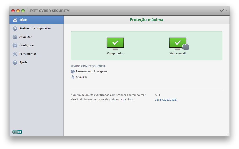 Interface do usuário A seção Início o informa sobre o nível de proteção atual de seu computador. A opção Rastrear o computador é uma parte importante de cada solução antivírus.