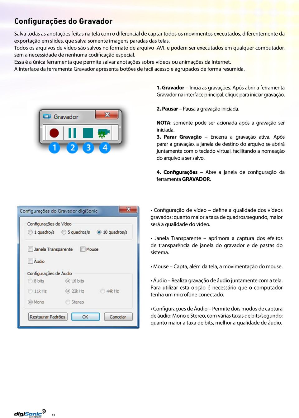 Essa é a única ferramenta que permite salvar anotações sobre vídeos ou animações da Internet. A interface da ferramenta Gravador apresenta botões de fácil acesso e agrupados de forma resumida. 1.