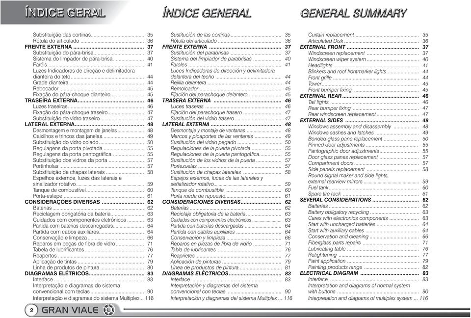 .. 46 Fixação do pára-choque traseiro... 47 Substituição do vidro traseiro... 47 LATERAL EXTERNA... 48 Desmontagem e montagem de janelas... 48 Caixilhos e trincos das janelas.