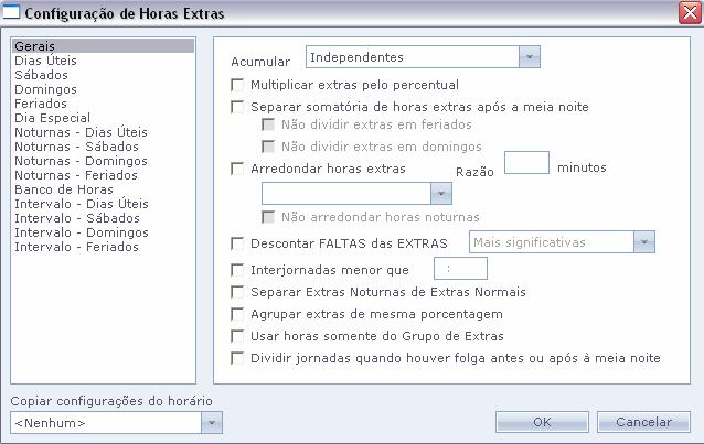 Nesta tela, configuramos como serão pagas as horas extras, que os funcionários fizerem no mês.