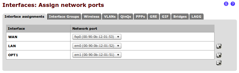 Há mais... Agora você sabe qual porta esta direcionada pra qual interface, você pode gerenciar as futuras mudanças através do WebGUI. Indo até Interfaces (assign). Veja também.