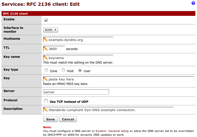 OpenDNS NameCheap Especificando um serviço alternativo usando o RFC 2136 Mas se você quiser usar um provedor DNS dinâmico que não esteja cadastrado, você pode usar ele desde