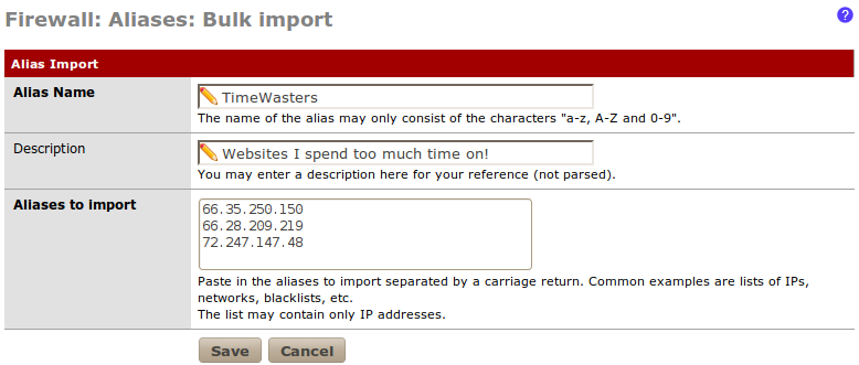 2. Clique no botão de edição para editar o Alias 3. Faça as mudanças necessárias 4. Clique em Save 5. Clique em Apply Changes.