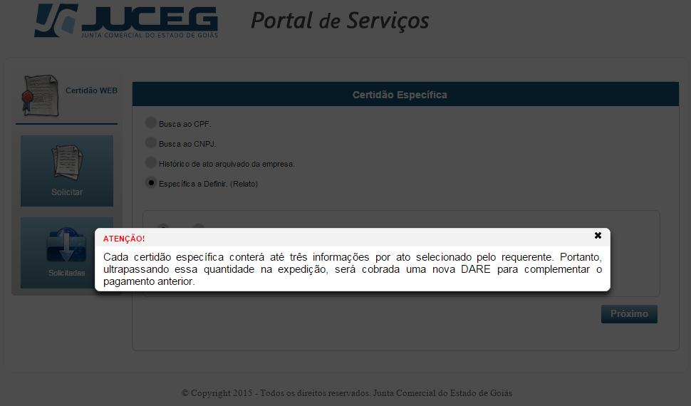 2. Modelo 3 Histórico de ato arquivado da empresa: Ao selecionar este modelo o usuário deverá informar o numero do NIRE ou CNPJ (1) da pessoa jurídica que deseja comprovar as informações e clicar no