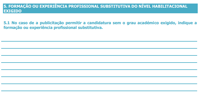 O ponto 5 do formulário de candidatura NÃO é preenchido