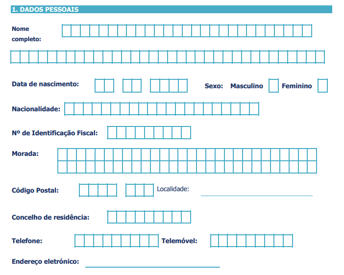 O ponto 1 do formulário de candidatura é preenchido pelo candidato.