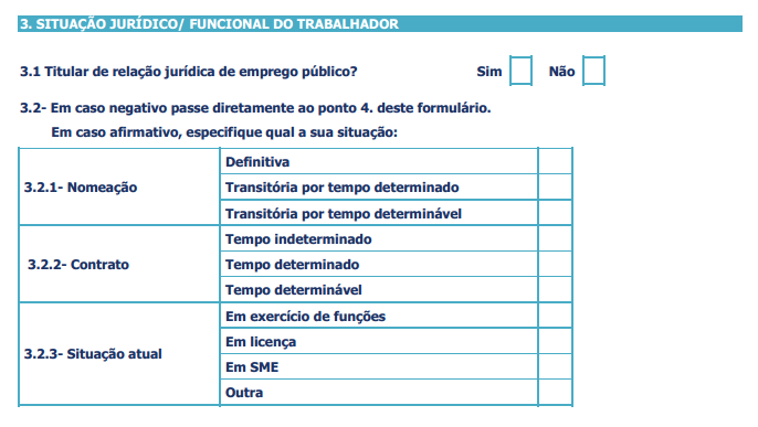 O ponto 3 do formulário de candidatura é preenchido pelo candidato.