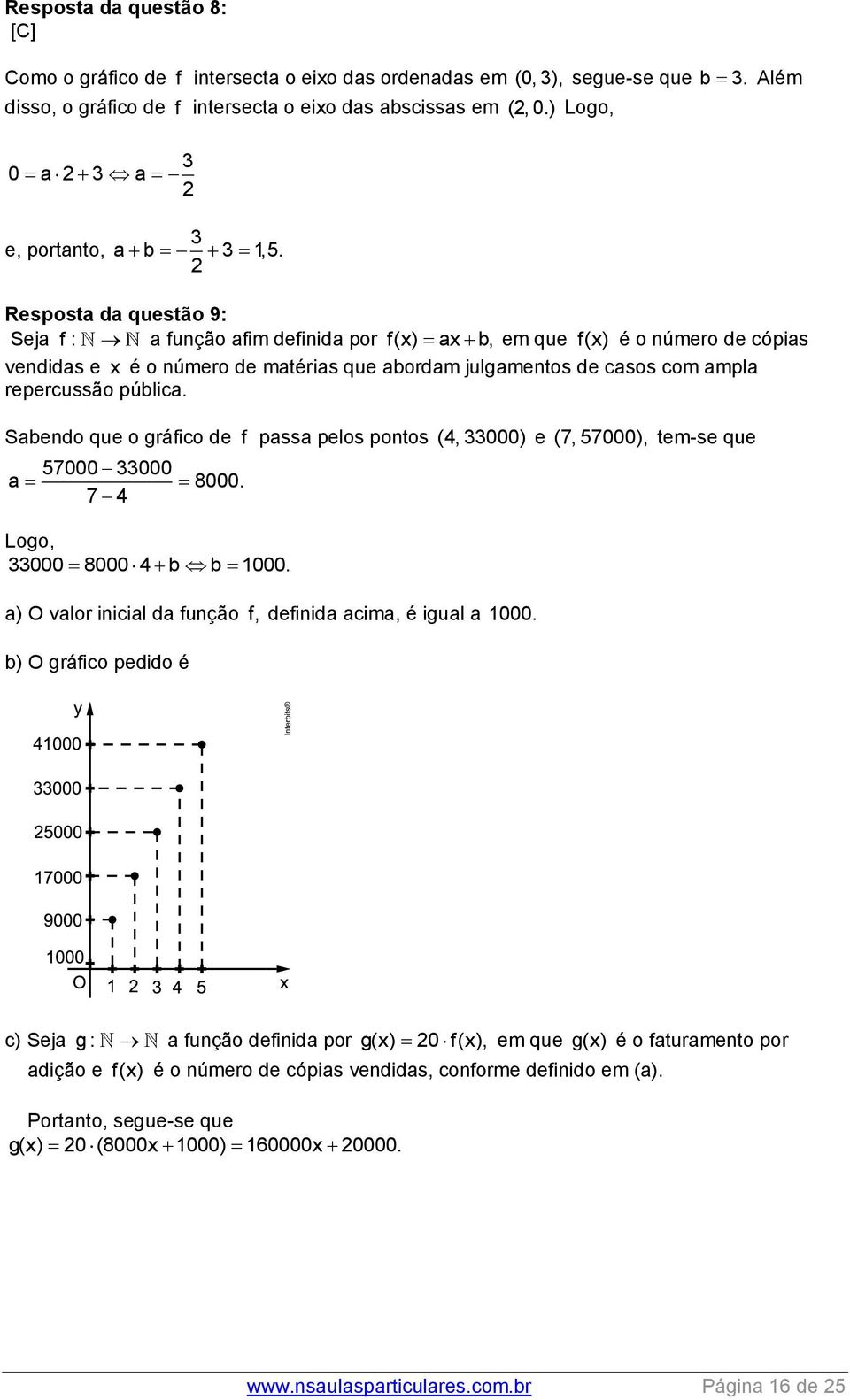 2 Resposta da questão 9: Seja f: a função afim definida por f(x) ax b, em que f(x) é o número de cópias vendidas e x é o número de matérias que abordam julgamentos de casos com ampla repercussão