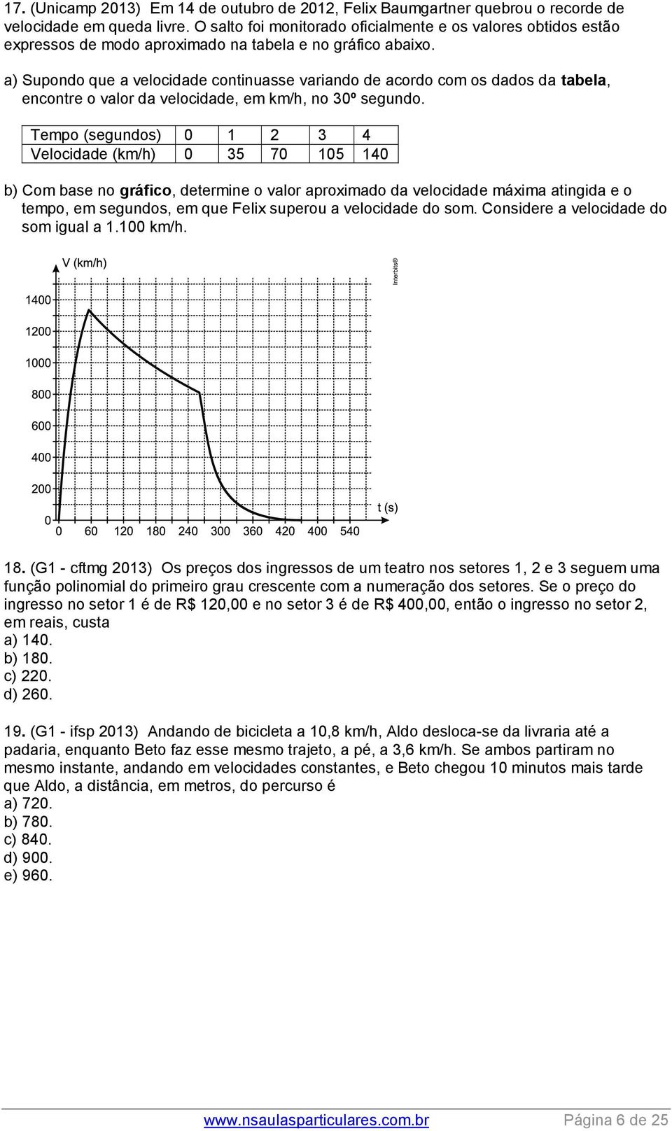 a) Supondo que a velocidade continuasse variando de acordo com os dados da tabela, encontre o valor da velocidade, em km/h, no 30º segundo.