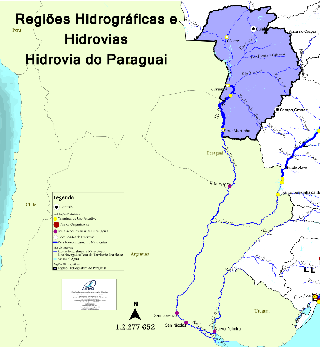 Hidrovia do Paraguai Extensão total: 592 km, de Corumbá/MS até a fronteira com o Paraguai; A