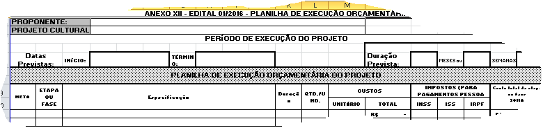 PLANILHA DE EXECUÇÃO ORCAMENTARIA Para facilitar seu preenchimento : META 1 = PRÉ PRODUÇÃO = ETAPA 1= Indique nesta fase os itens de despesas das etapas preparatórias do projeto, tais como pesquisa,